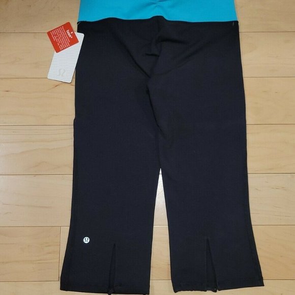 Brand New Lululemon 'Gather and Crow Crop' Leggings Black/ Blue Waistband Sz 10 - Picture 8 of 10